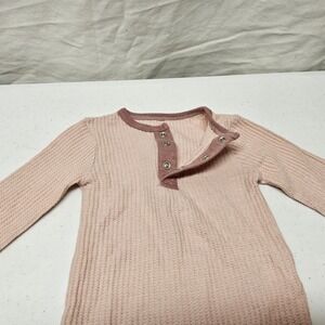 Cloud Island Waffle Knit Bodysuit Kids 3-6M Pink Henley Long Sleeve Snap